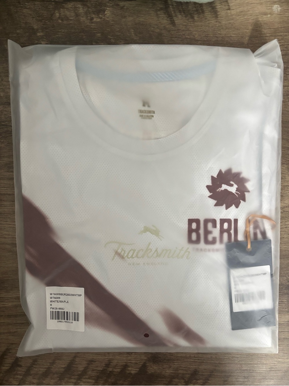 Tracksmith Women's Berlin Marathon Tee in White and Maroon